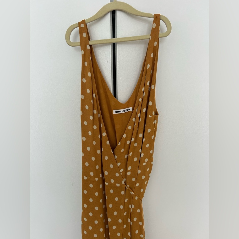 Reformation Mustard Polka Dot Dress